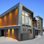 Echo rocks front exterior with snow